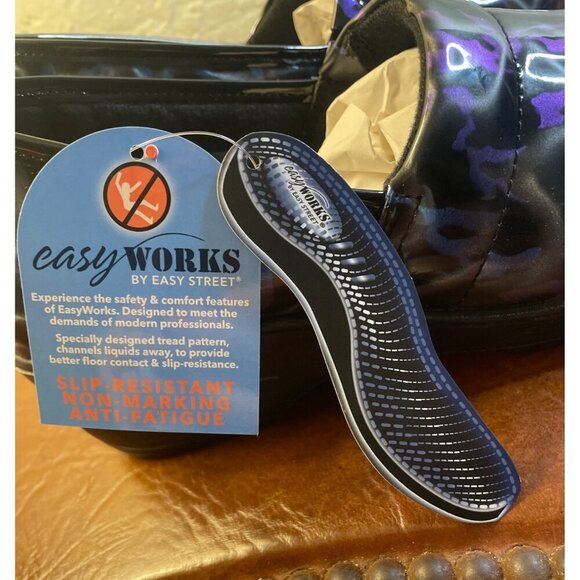 Easy Works NEW IN BOX Black Iridescent Non-Slip Anti-Fatigue Laurie Clogs Sz 9.5 - Picture 6 of 9